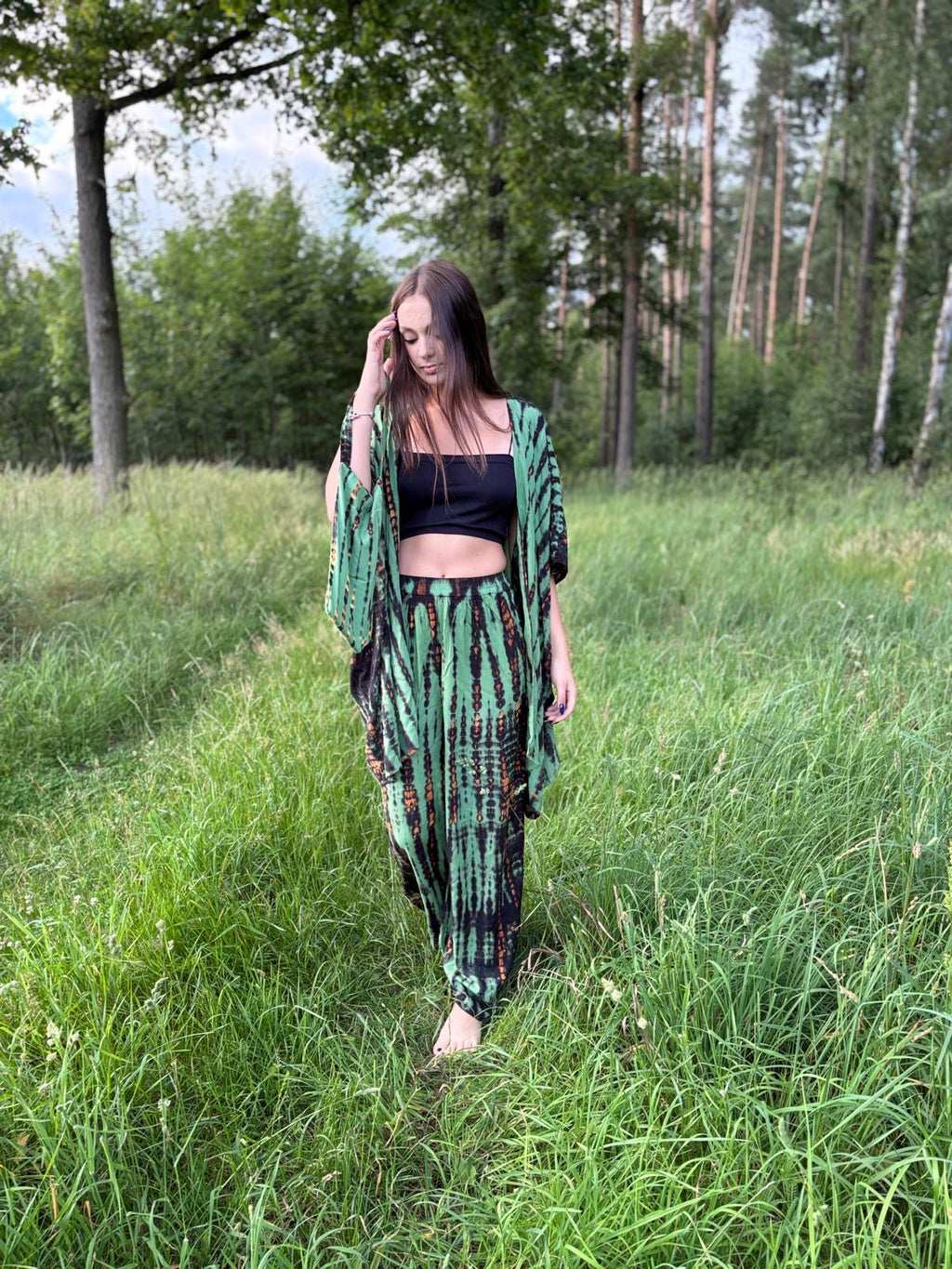Green Essence - kimono and tie dye pants set