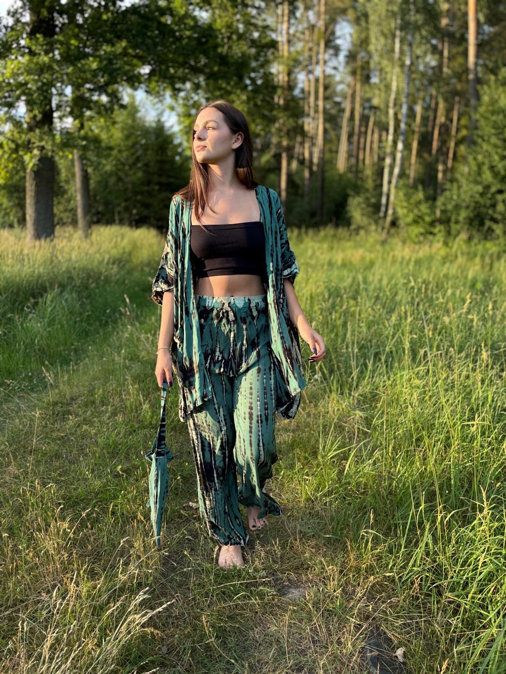 Moss Deep set kimono and tie dye pants