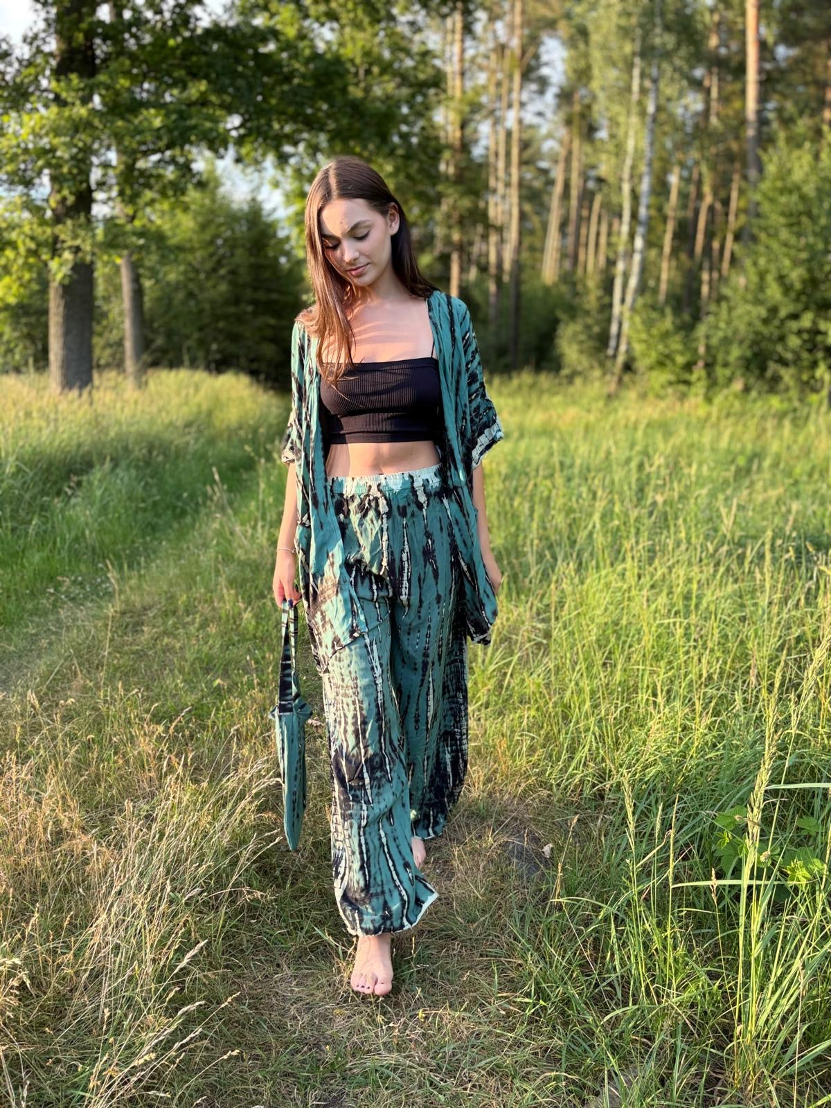 Moss Deep set kimono and tie dye pants